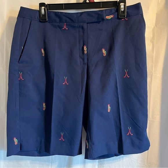 Coral Bay Navy Embroidered Bermuda Golf Shorts Golf Pattern Size 8‎ Athleisure - Picture 1 of 6
